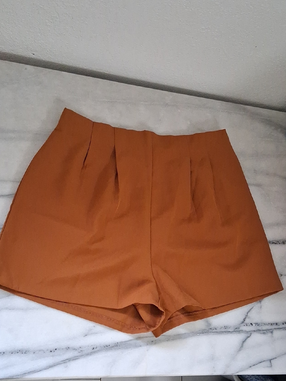 Forever 21 High-Waist Pleated Shorts in Rust Orange